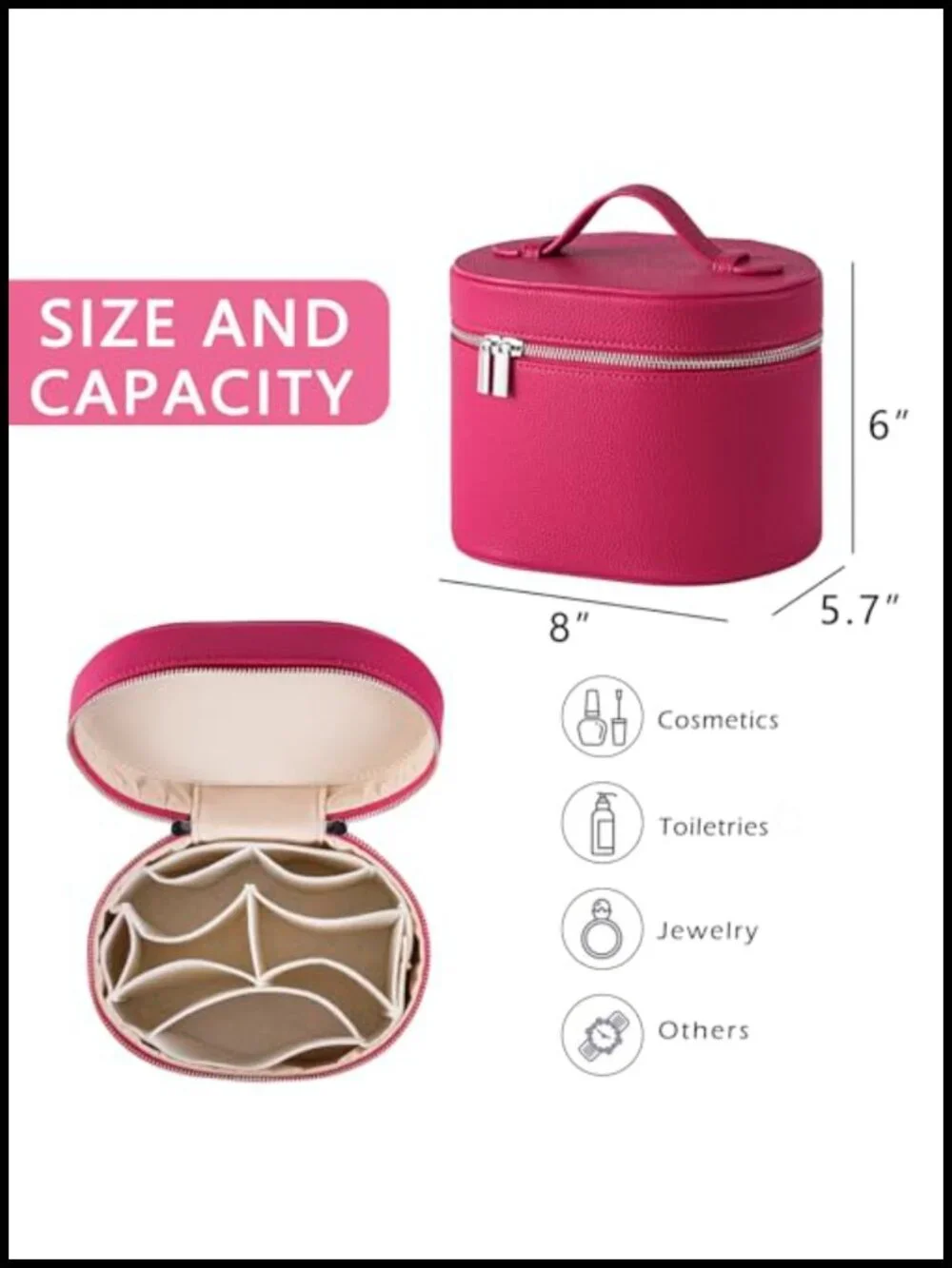 Travel Makeup Vanity Case with Divider and Handle, Waterproof PU Leather